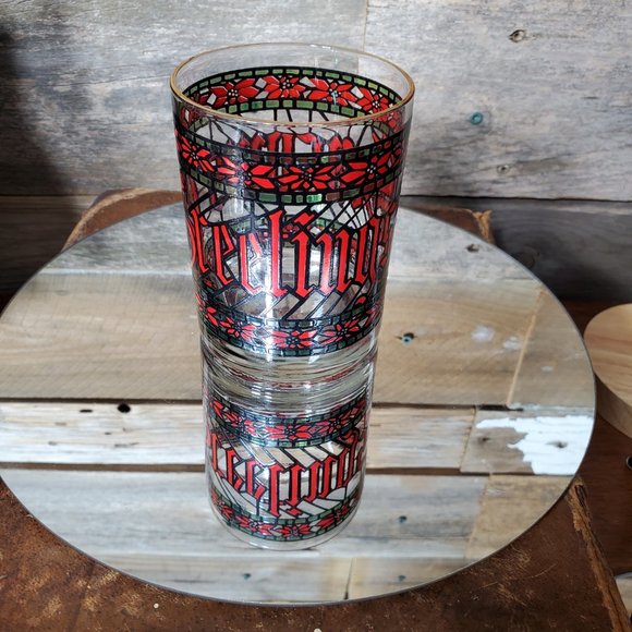 HOUZE GLASS COMPANY Stained Glass Seasons Greetings Old Fashioned Glass - Picture 4 of 5